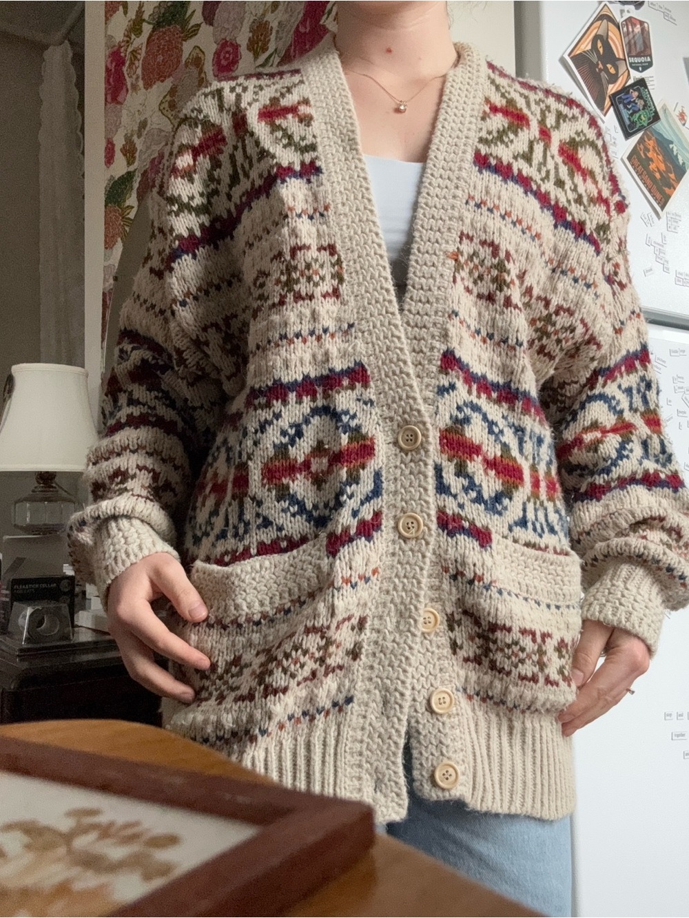 Cozy Fair Isle Button-Up Cardigan Sweater - Cream